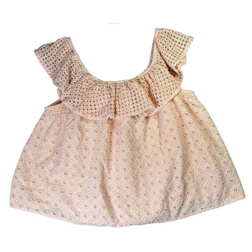 Rebecca Minkoff Eyelet Ruffle Blouse Pink Floral Lace Boho Cottage Coquette S